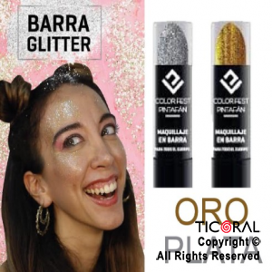 MAQUILLAJE ARTISTICO EN BARRA GLITTER PARA EL CUERPO 2PLATA+2 ORO SURT2 x 4 PINTAFAN